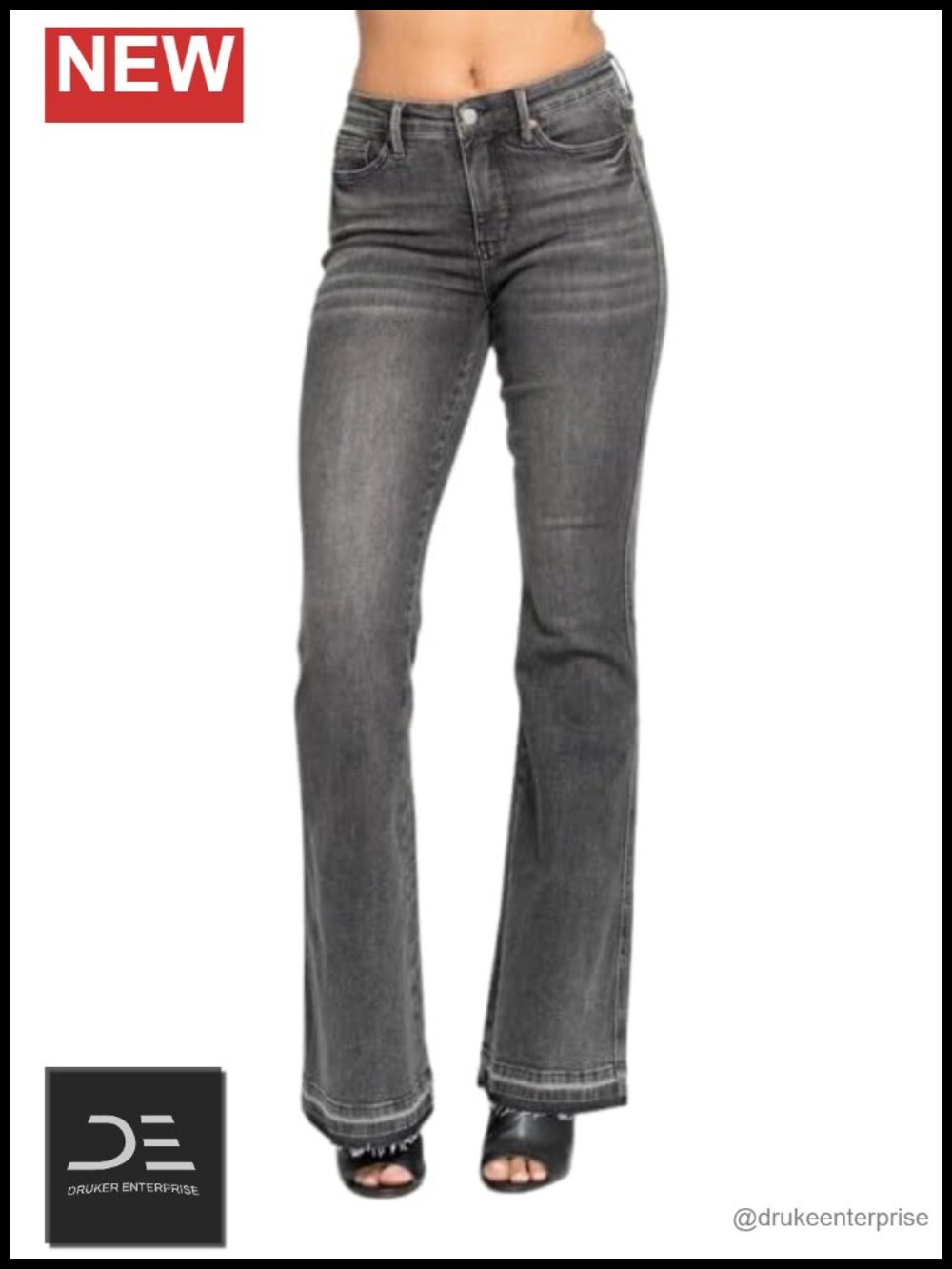 Mid Rise Tummy Control Flare Jeans Cotton Blend Plus Size